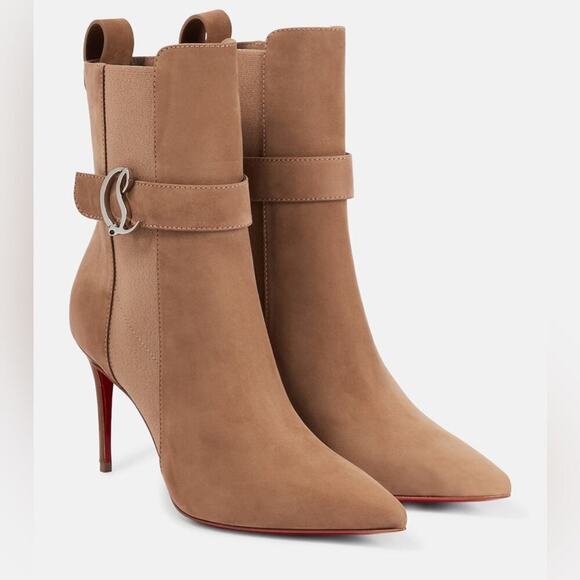 Christian Louboutin Brown/ Tan Suede leather CL chelsea Booty ankle boots EU 40 - Picture 1 of 16